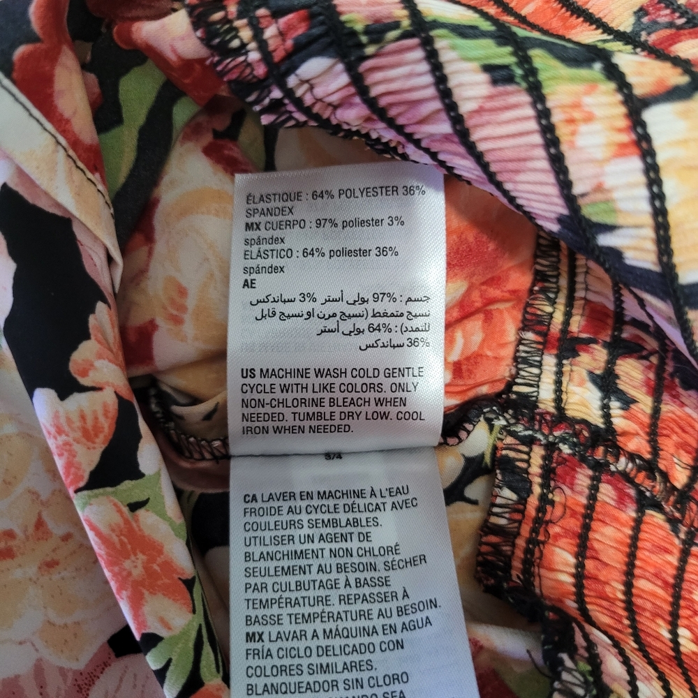 INC Emma Garden Women's L Smocked Ruffle Long Sleeve Peplum Top Multicolor - Picture 12 of 12